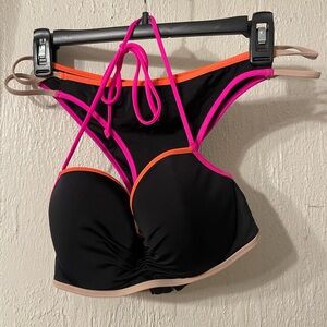 Victoria's Secret Black/Pink/Orange Bikini Swim Set